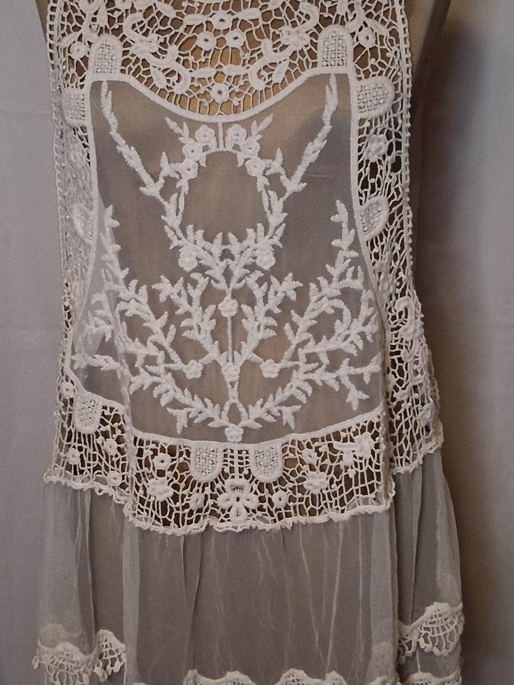Maurices Cream Crochet Lace Embroidered Mesh Tunic Tank Top Boho Festival
